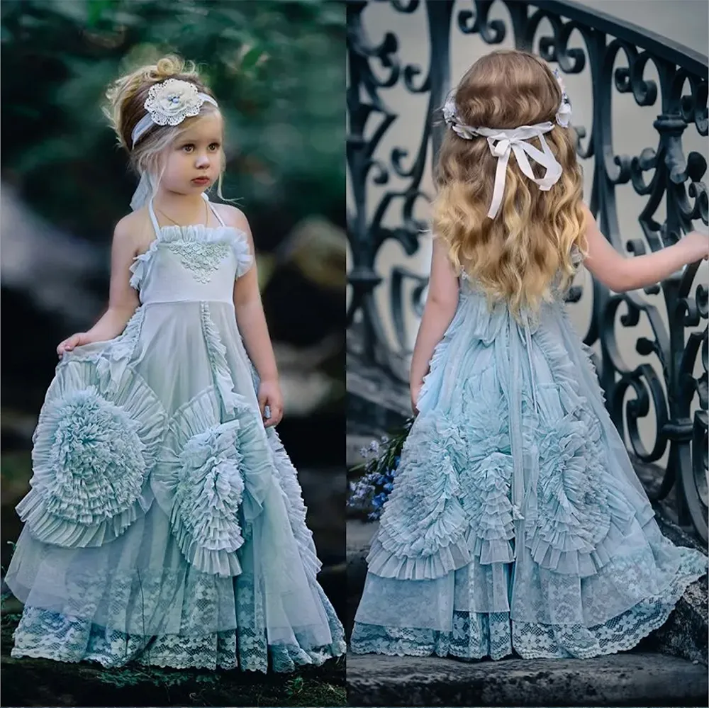2023 Dollcake Flower Girl Dresses For Weddings Ruffled Kids Pageant Gowns Flowers Floor Length Lace Party Communion Dress