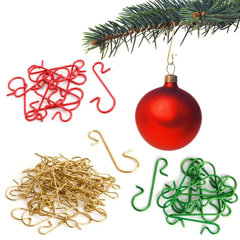 Decorações de Natal 50 pcs ornamentos metal em forma de ganchos titular árvore bola pingente pendurado para casa navidad ano 230908