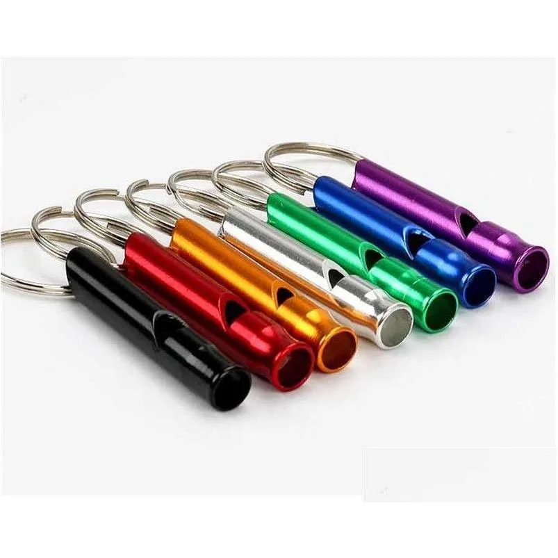 Keychains Lonyards Metal Whistle Portable auto-défense Cortes de tête des anneaux Solder Cartes de la voiture Fashion Chains Accessoires de caméra extérieure survie M DH3EW