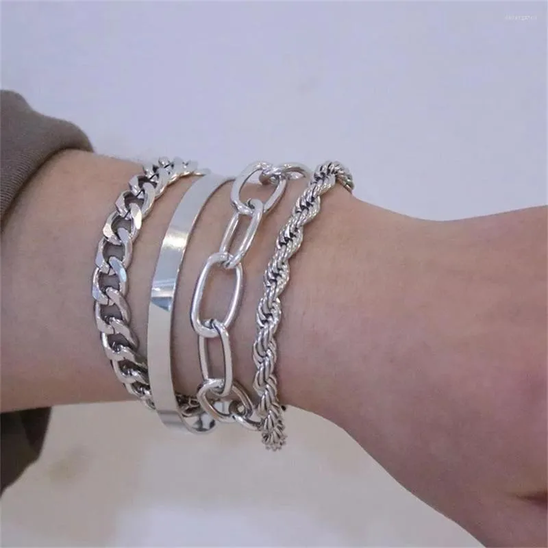 Bangle 4 stks/set Punk Goud Zilver Metalen Dikke Ketting Twisted Armband Armbanden Voor Vrouwen Hip Hop Party Sieraden Gift Groothandel