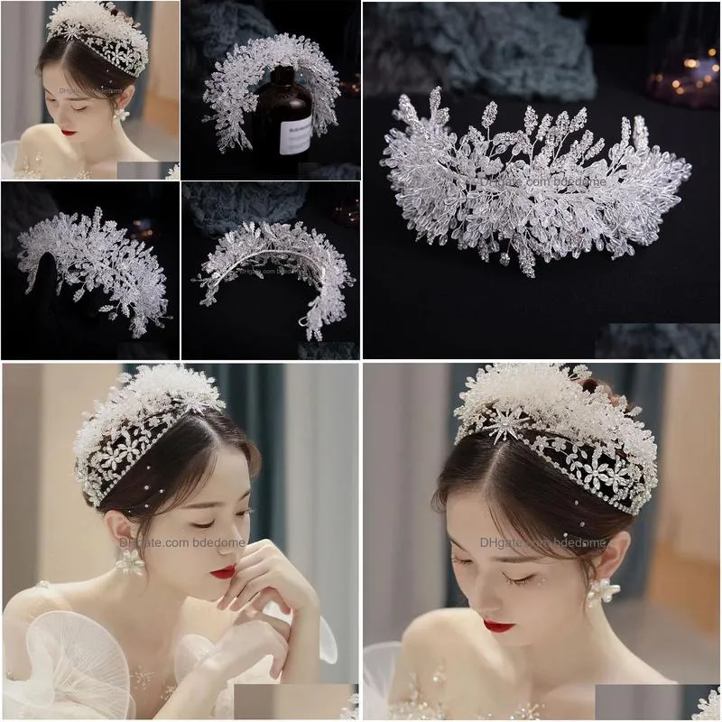 Gioielli per capelli Perline di cristallo di lusso Fasce floreali Accessori da sposa Corona Fascia Sposa Diademi Copricapo fatto a mano 220831 Consegna di goccia Dhfjr