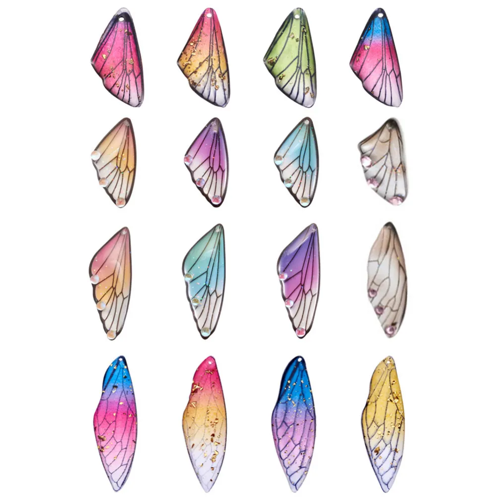 Charms Gradient Color Butterfly Wing Resin Charm Insect Dragonfly Wing Transparent Pendant for Earring Necklace Jewelry Making Supplies 230907