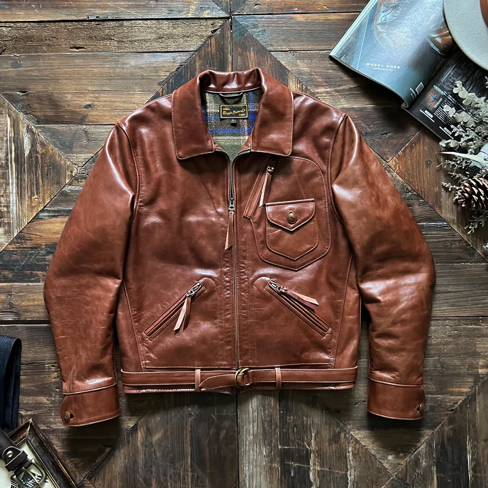 DHgate Genuine Cowhide Leather Biker Jacket Vintage Western Style Uncoated Batik 2024 Apparel