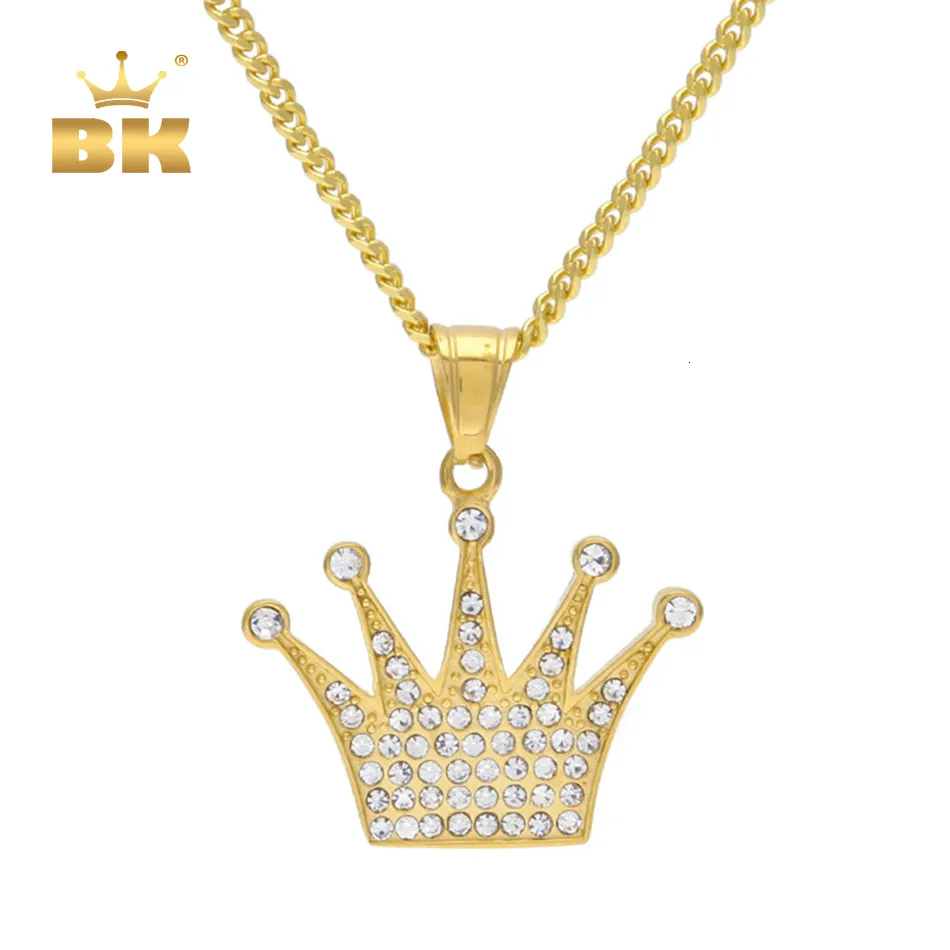 Подвески THE BLING KING из нержавеющей стали, кулон с короной для мужчин и женщин, блестящий кристалл в стиле хип-хоп, ожерелье, ювелирные изделия в стиле панк 230908