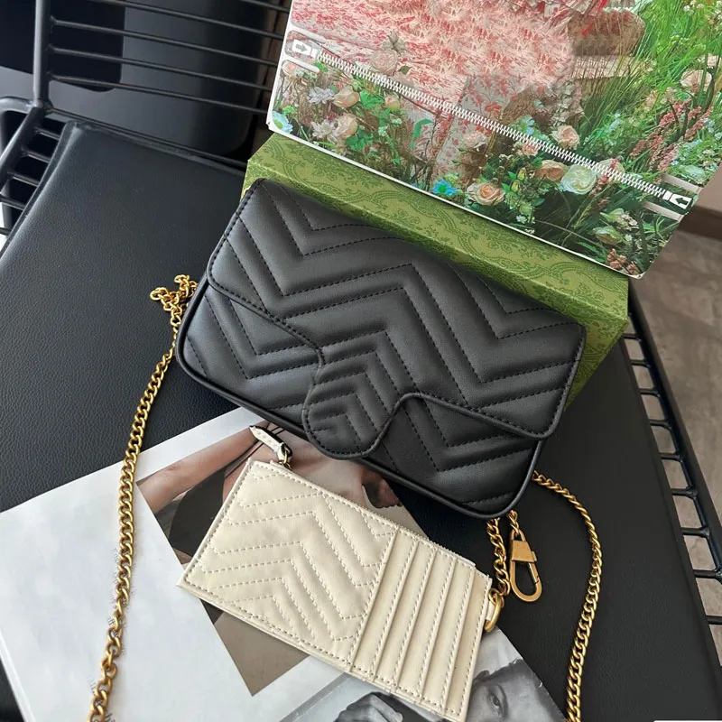 Chain Marmont Crossbodytas Echt leer Creditcardsleuf Modeletters Effen schoudertassen Mini-handtassen Portemonnee Tweedelige set