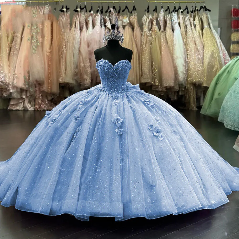 3Dフローラの恋人Quinceaneraドレスオフショルダーアップリック花甘い15バースデープリンセスパーティーガウンVestidos de 15 Anos Ball Gown 18