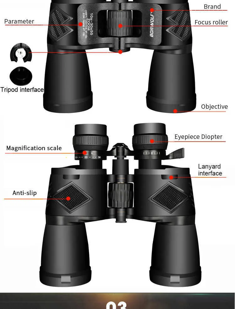 Comprar 10-30x50 Gran Aumento Zoom de Largo Alcance 30 Veces Telescopio de  Caza Binoculares Hd Professiona Zoom