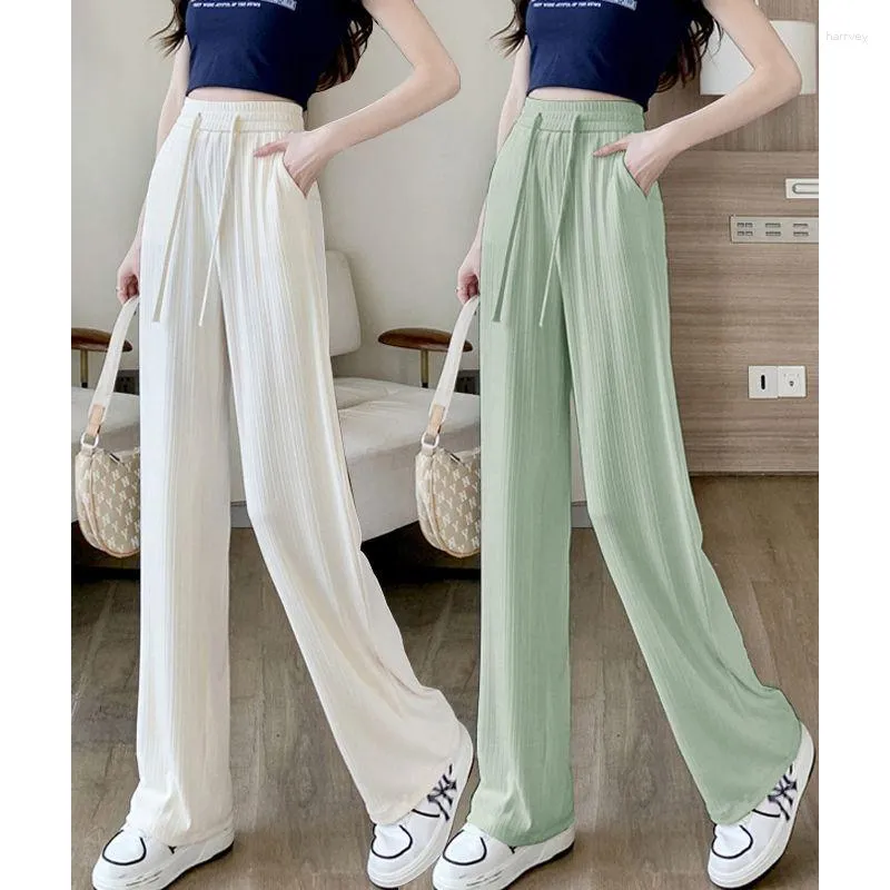 Men's Pants Wide-leg Women Summer Thin High-waisted Draping Mopping Narrow Version Of Casual Ice Silk Female