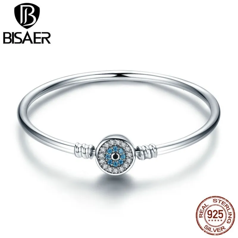 Bangle Bisaer 925 Sterling Silver Demon Eye Armband Blue Evil Eyes Bangles Pave Seting Zircon 17-21cm For Women Party Fine Jewelry 230907