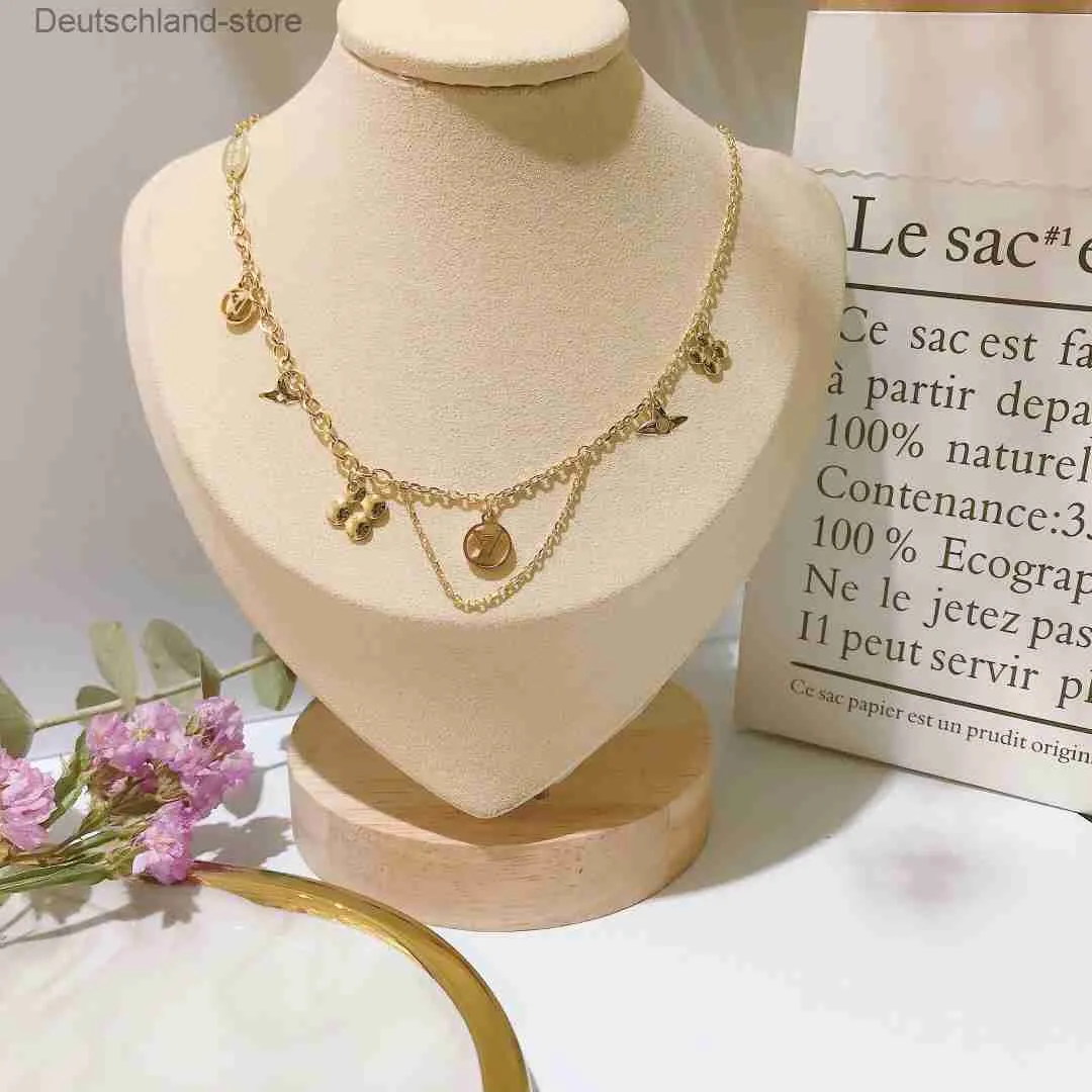 Pendentif Colliers 18K plaqué or en acier inoxydable chaîne de cou chaîne lettre serrure déclaration mode femmes collier bijoux de mariage accessoires X095 Q230908