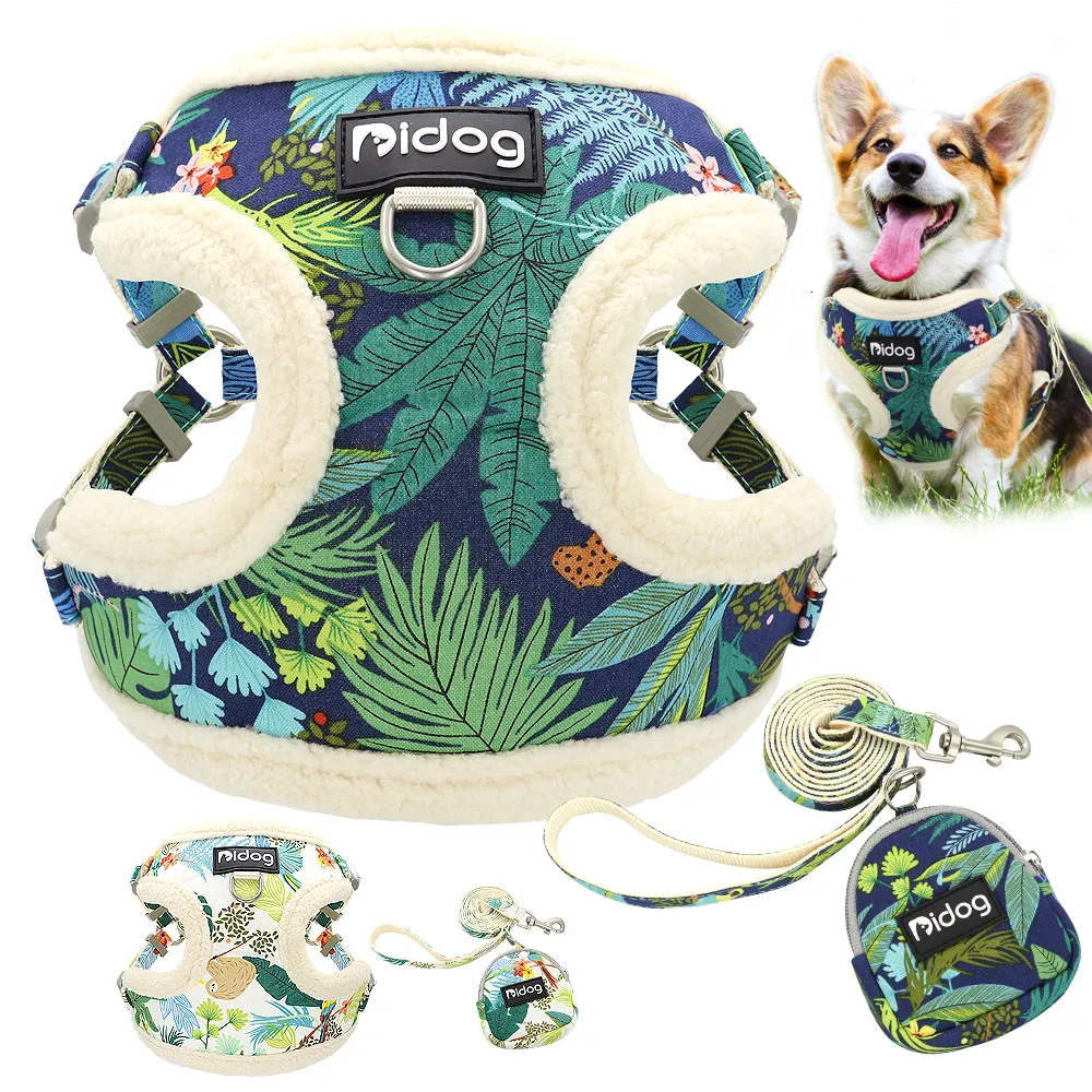 Colliers de chien Laisses Doux Rembourré Maille Harnais Gilet Laisse Pour Petits Chiens Chihuahua Imprimé Chiot Chat Marche Corde De Course Arnes Perro 230907