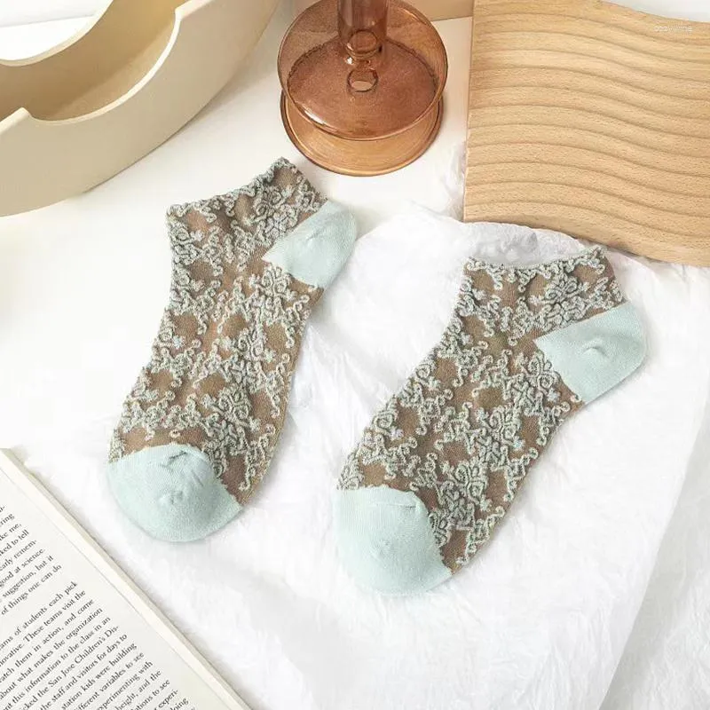 Women Socks 5 Pairs Retro Harajuku Style Summer Shallow Mouth Thin Small Flower Cute Sweet Soft Skin-friendly Low Boat