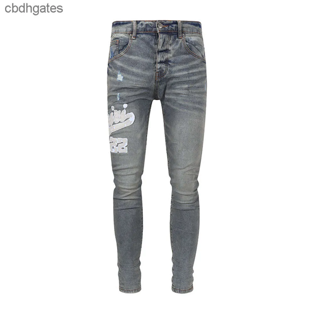 2023 Amiirii Purple Side Jeans Mens Demin Fashion Jean 2023 Lår läder fit brev mode trendig