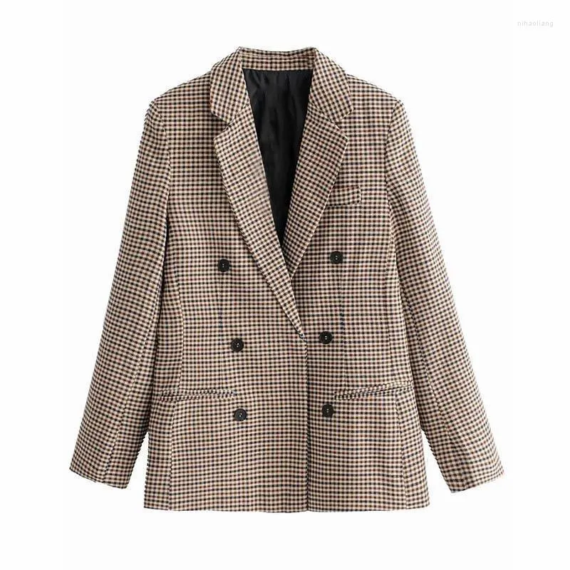 Kombinezony damskie płaszcze blezery dla kobiet w kratę kurtka odzieżowa Ogółe płaszcza luźne wygoda elegancja dama biurowa wiosenna jesień 2023
