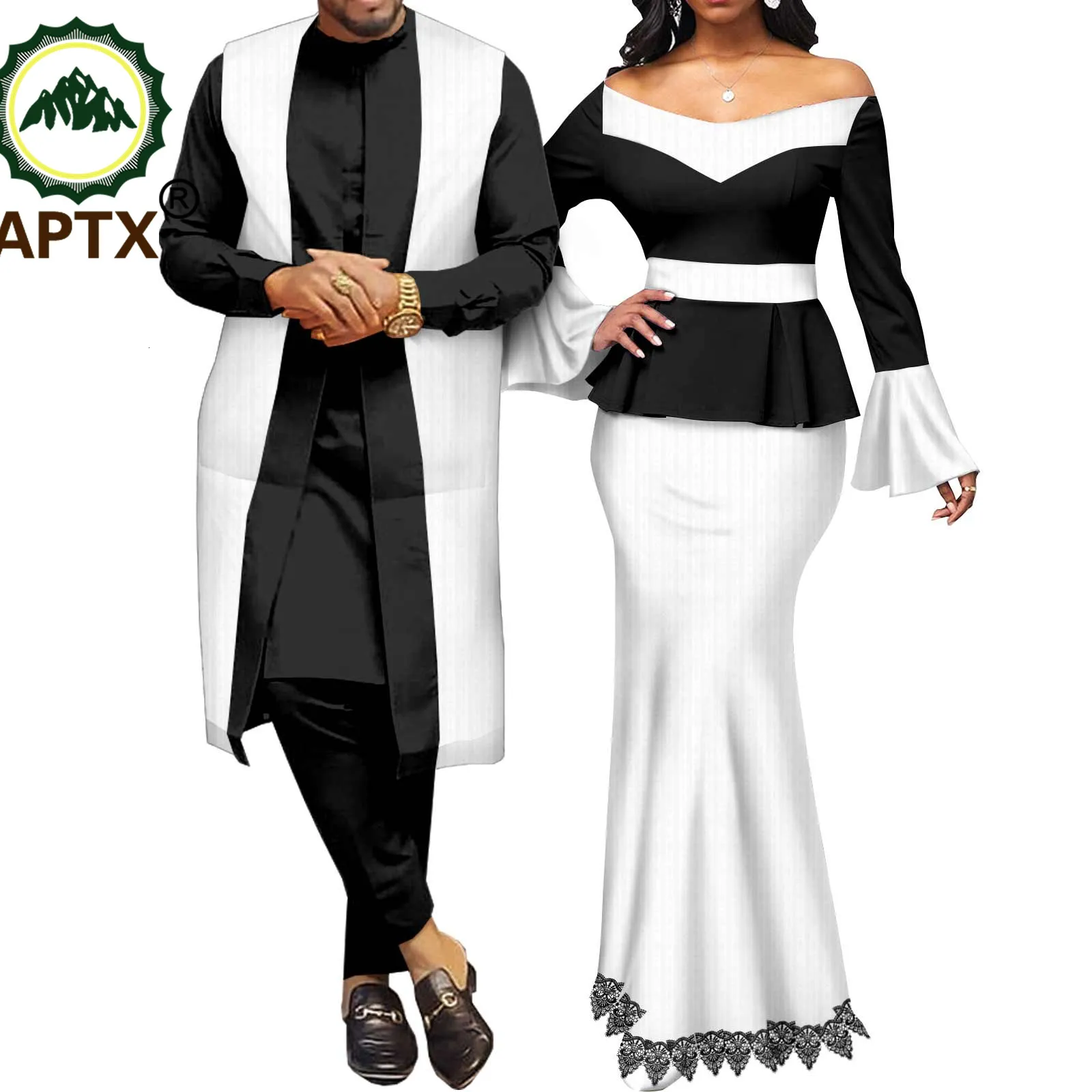 Plus Size Vestidos Africano Casal Roupas para Homens Robe 3 PCS Set Match Mulheres Maxi Vestidos Top e Sereia Saia Amante Festa De Casamento Desgaste Y22C041 230907