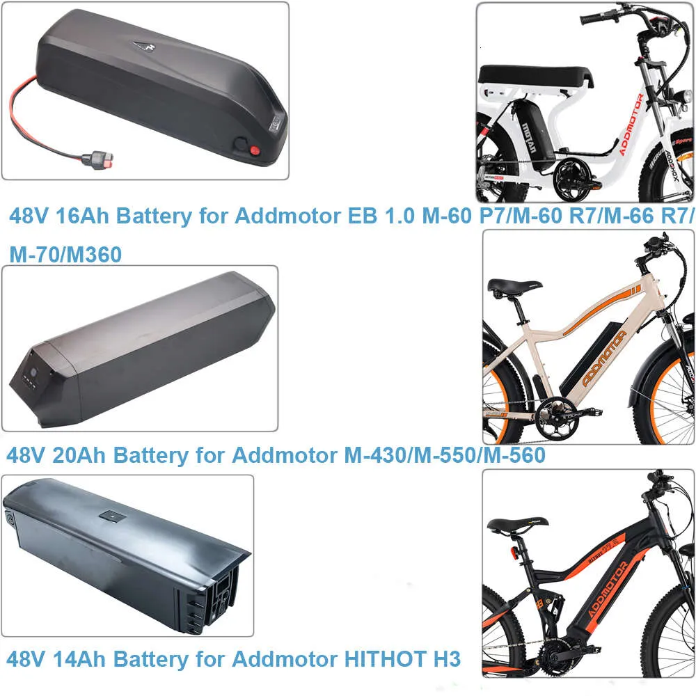 Batterie Lithium-ion 48V, 14ah, 16ah, 17,5 ah, 20ah, pour gros pneus, pour vélo électrique, Addmotor M-60 M-66 M-70 M-360 M-430 M-550 M-560 M-5600 H3