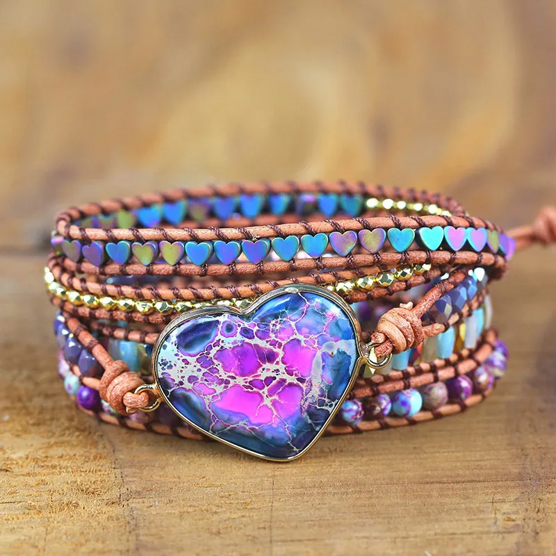 Charm Bracelets Romantic Spiritual Chakra Leather Wrap Bracelets W/ Mix Stone Heart Shape 5 Strands Bracelet Classic Jewelry Bijoux Drop 230907