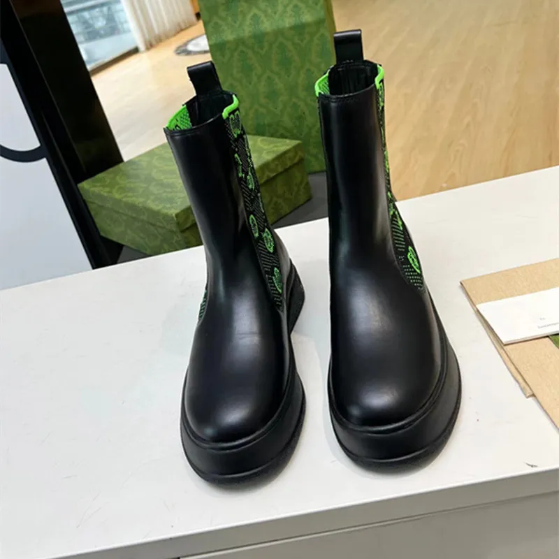 Nova marca de outono e inverno designer de moda feminina g família sola grossa colorida couro genuíno botas pretas martin botas de manga longa botas de couro 35-41