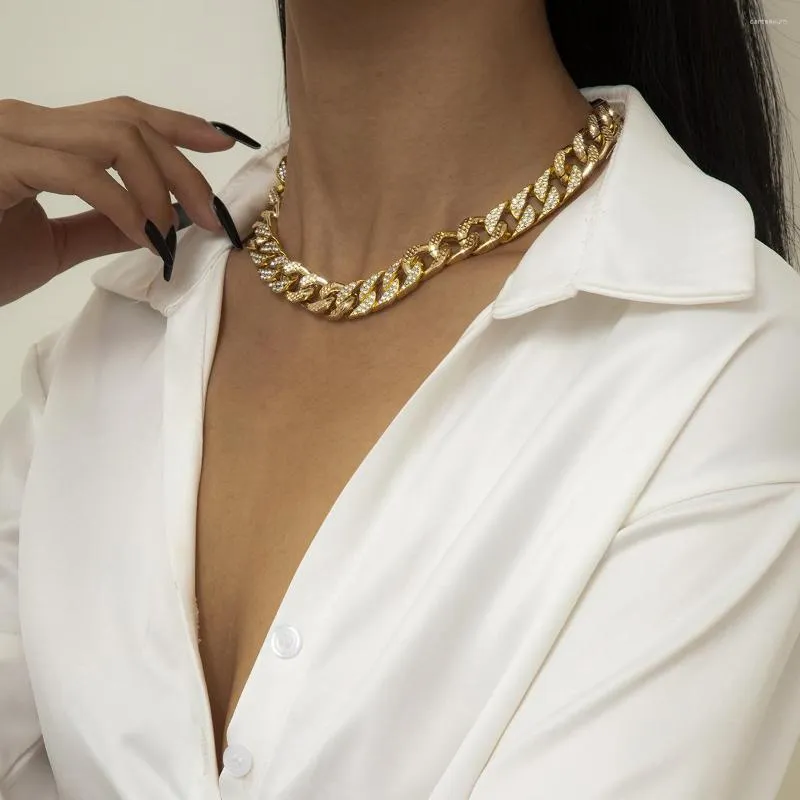 Choker Fashion Punk Simple Single Layer Full Diamond Cuban Necklace Metal Micro-inlaid Grinding Chain 2023 Jewelry