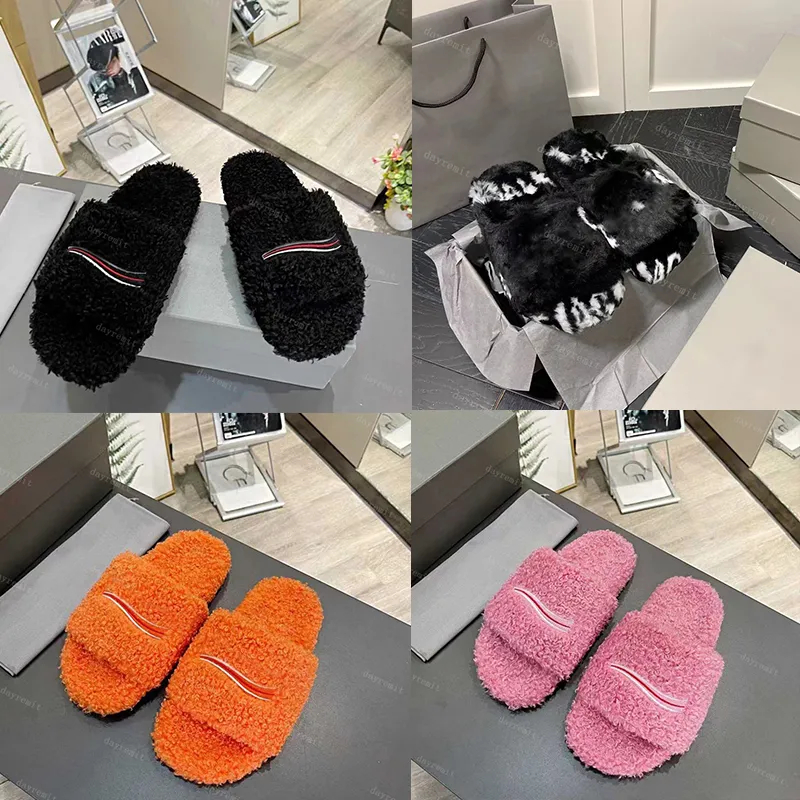 Brand Slippers Dupe AAAAA Fur Slippers Boots Women Wool Slipper Winter Indoor Furry Soft Fluffy Plush Platform Flats Heel Fashion Shoes 04