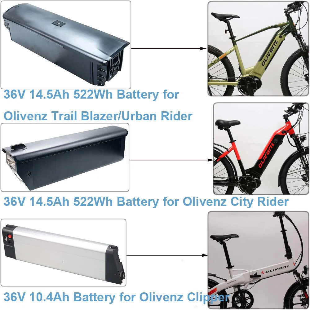 Batterie de vélo électrique pliante 36V 10.4Ah 14.5Ah 522Wh batterie de vélo électrique au Lithium adaptée à Olivenz City Urban Rider Trail Blazer Clipper