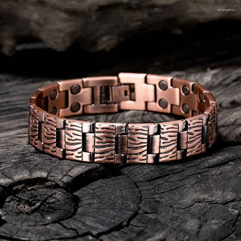 Bangle Vintage Rattan Stripe Copper Man With Magnet Armband Viking Double Row Luxury Fashon Health Care Jewerly Homme