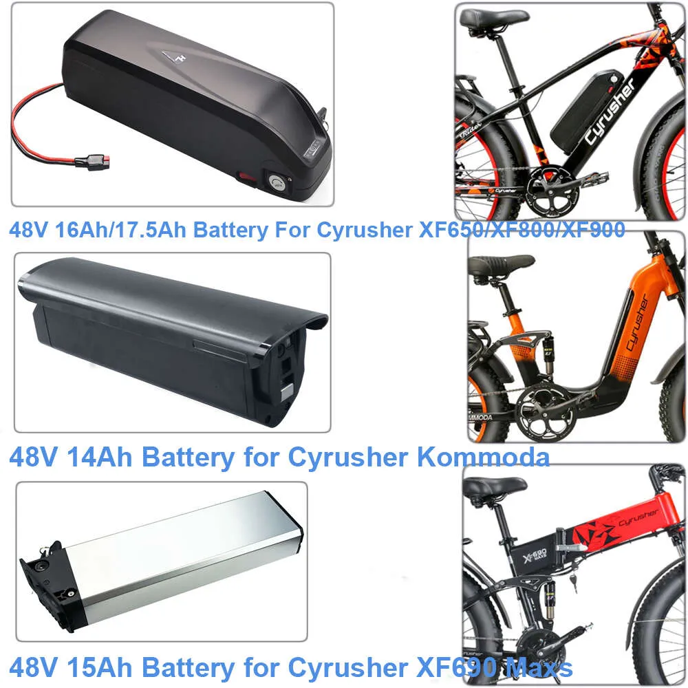 Avtagbar 48V 15AH 16AH 17AH LITIUM-ION EBIKE BATTERI CYRUSHER XF650 XF800 XF900 XF690 KOMCOMA ELEKTRISKA BATTERI 1000W