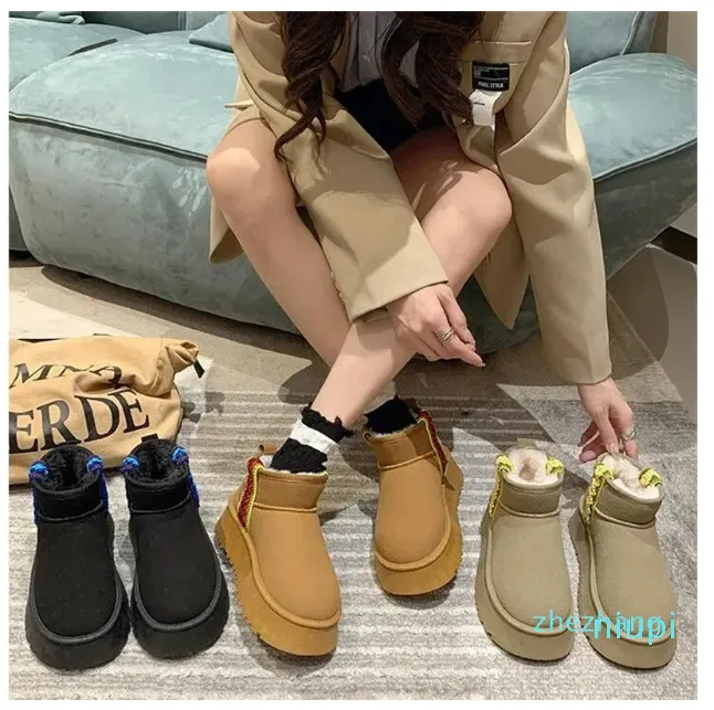 Mini Platform Boot Women Slippers Classic Tasman Slides Winter Wool Warm Booties Fur Sheep Skin Shoes Ankle Bootes