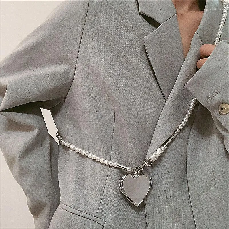 Choker midja kedja kvinnors silverhänge pärla mode retro rustik hjärtformade spegelbälte tillbehör