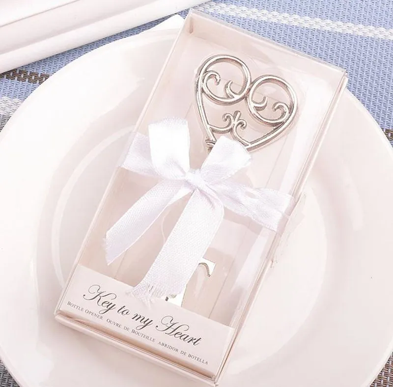 Hot selling Heart Bottle Opener in White Gift box peculiar new 'key to my heart' Bottle Opener wedding favor JF-572