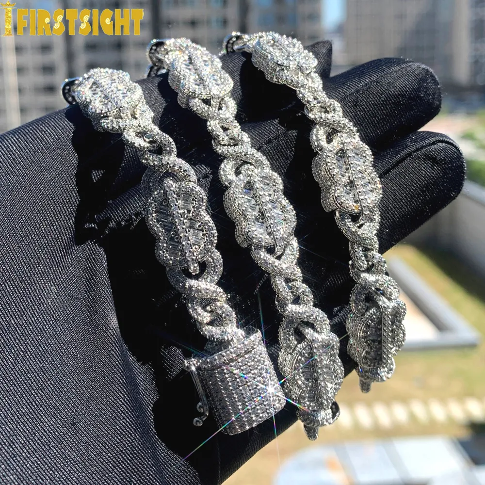 Charms Iced Out Bling Rectangle CZ Dollar Symbol Necklace Silver Color 5A Zircon Cuban Link Chain Charm Hip Hop Men Women Jewelry 230908