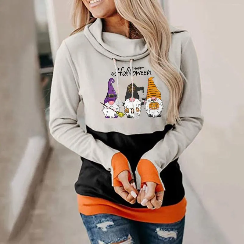 Sweat à capuche pour femmes, sweat-shirt avec boutons-pression, pulls d'halloween, imprimé graphique amusant, col rond, longs sweat-shirts pour femmes