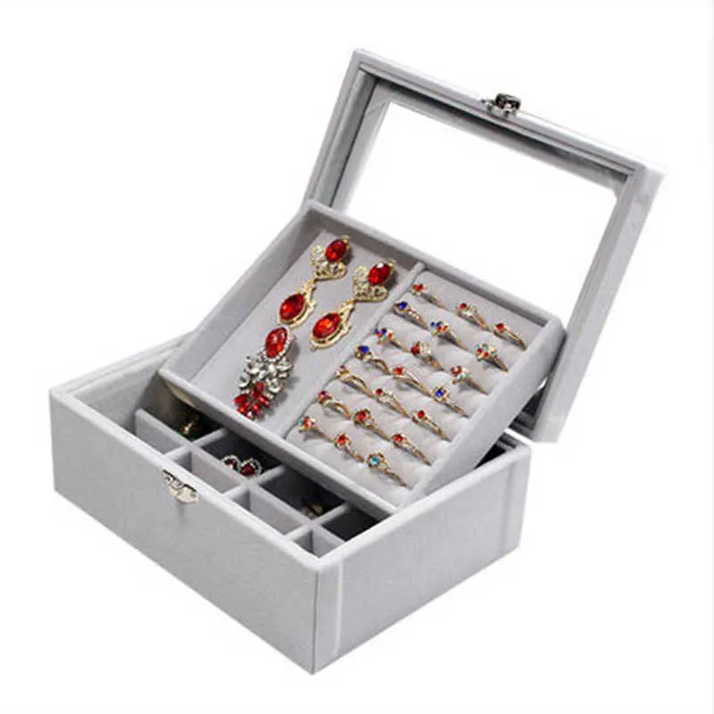 New Velvet Jewelry Box Doublelayer Premium Case Princess Display Holder Women Gift with Lock 230814