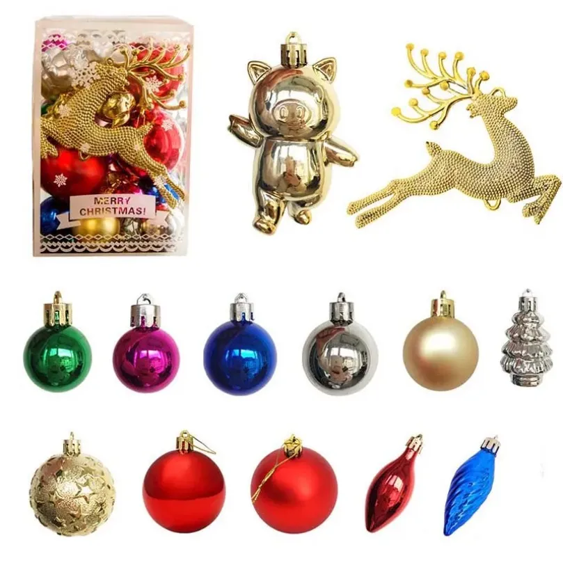 30 pçs enfeites de natal bola brilhante pacote de presente conjunto decoração da janela de natal colorido pendurado bola pingente de árvore de natal 908