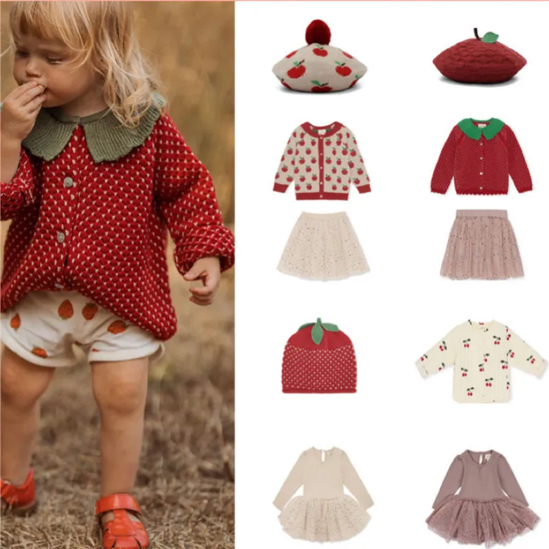 Пуловер KS, детские свитера, милая детская супер милая зимняя брендовая одежда и платье с клубничным дизайном, теплая одежда для девочек 230907