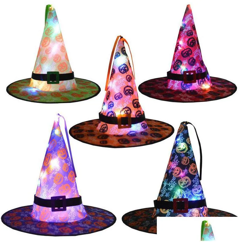 Cappelli da festa Led Cappello di Halloween Hangable Glowing Witch Decorazione festiva Cap Drop Delivery Forniture per il giardino di casa Dhgarden Dhjuk