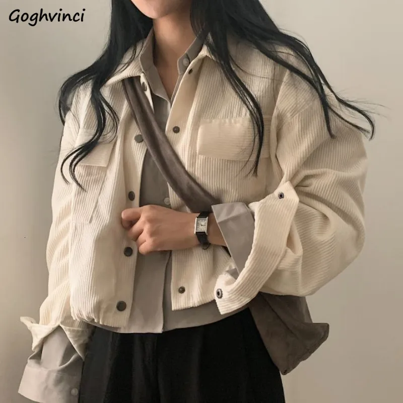 Women's Jackets Cropped Women Vintage Chic Korean Fashion Loose All match Casual Harajuku Spring Solid Corduroy Coats Streetwear College 230908
