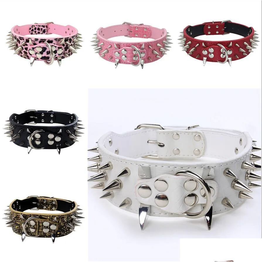 Halsbanden Hondenhalsbanden Geklonken Pu-leer Huisdieren Halsband Voor Middelgrote Honden Pitbl Duitse Herder Cool Fashion Ps1898 Drop Delivery Home Dhswc