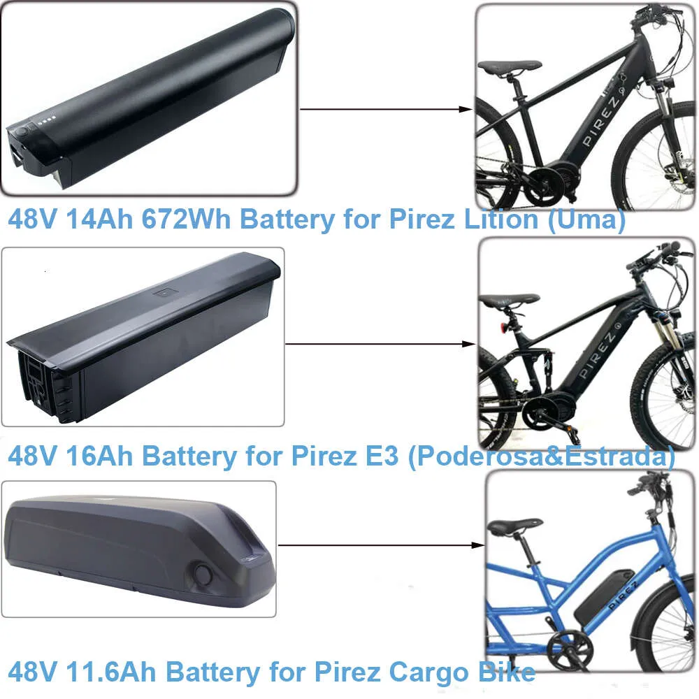 Batterie de vélo électrique 36V 10Ah 48V 14Ah 16Ah 20Ah 672Wh 768Wh batterie de vélo électrique Pirez Litio E3 vélo cargo 250W 350W 500W 750W 1000W