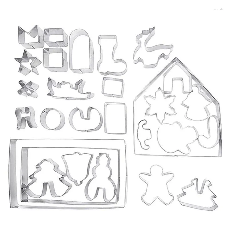 Bakvormen Winter Cookie Cutters Cartoon 3D Peperkoekhuis Rvs Mallen Biscuit Cutter Set Boom Sneeuwpop Vormen