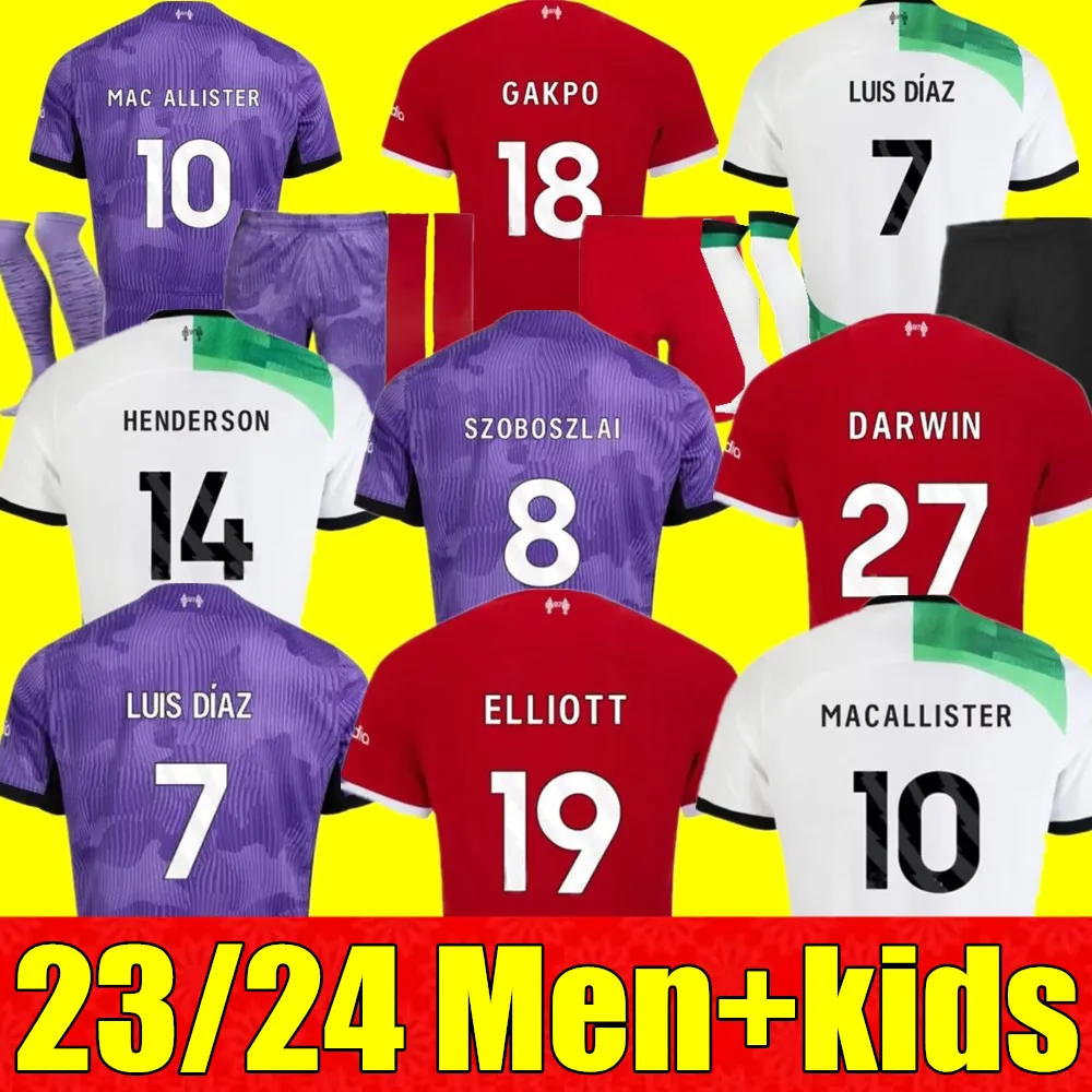 Mac Allister 23 24 Soccer Jerseys Home Away 3rd Darwin 2023 2024 LUIS Dias Alexander Arnold Football Kit Tirts Men Women Kids lemith Elliott Carvalho Gakpo A.Becker