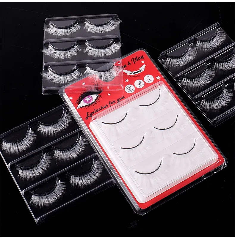 Thick Natural White Faux Mink False Eyelashes for Performance Cosplay Handmade Reusable Fluffy Fake Lashes with White Color Full Strip Lashes