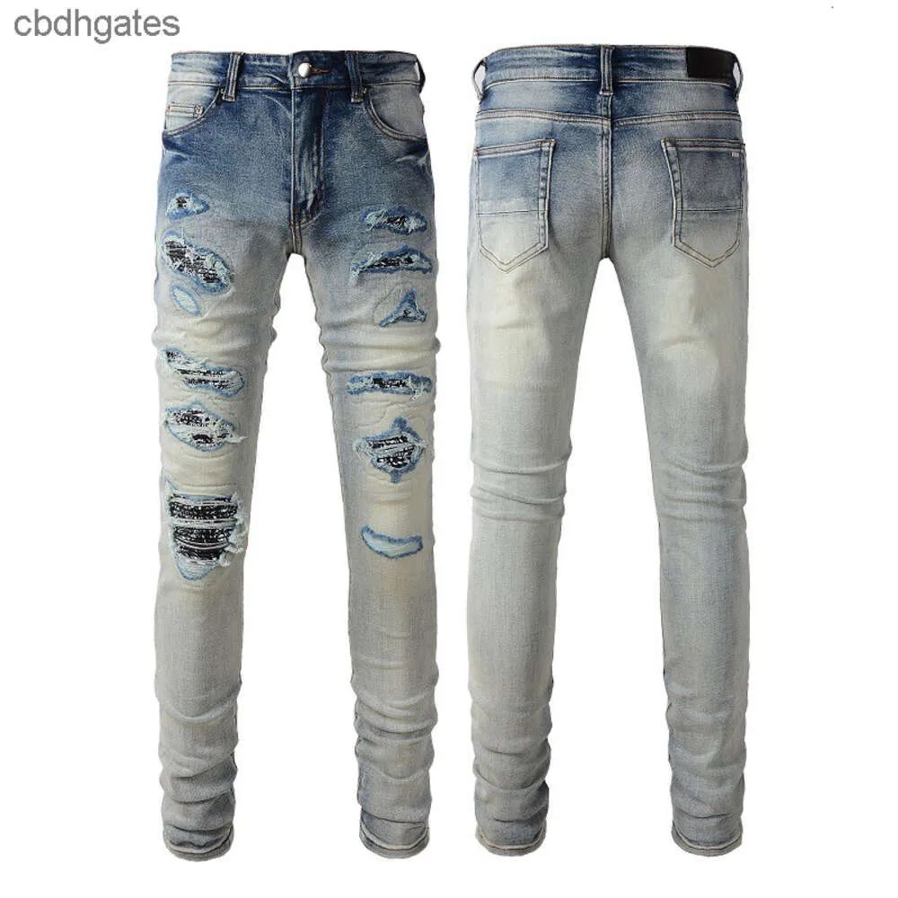 Leder Demin Jean Amiirii High Craft Lila 2023 Jeans Schwere Herrenmode Qualität Gewaschen Perforiert Herren 15 Zb34