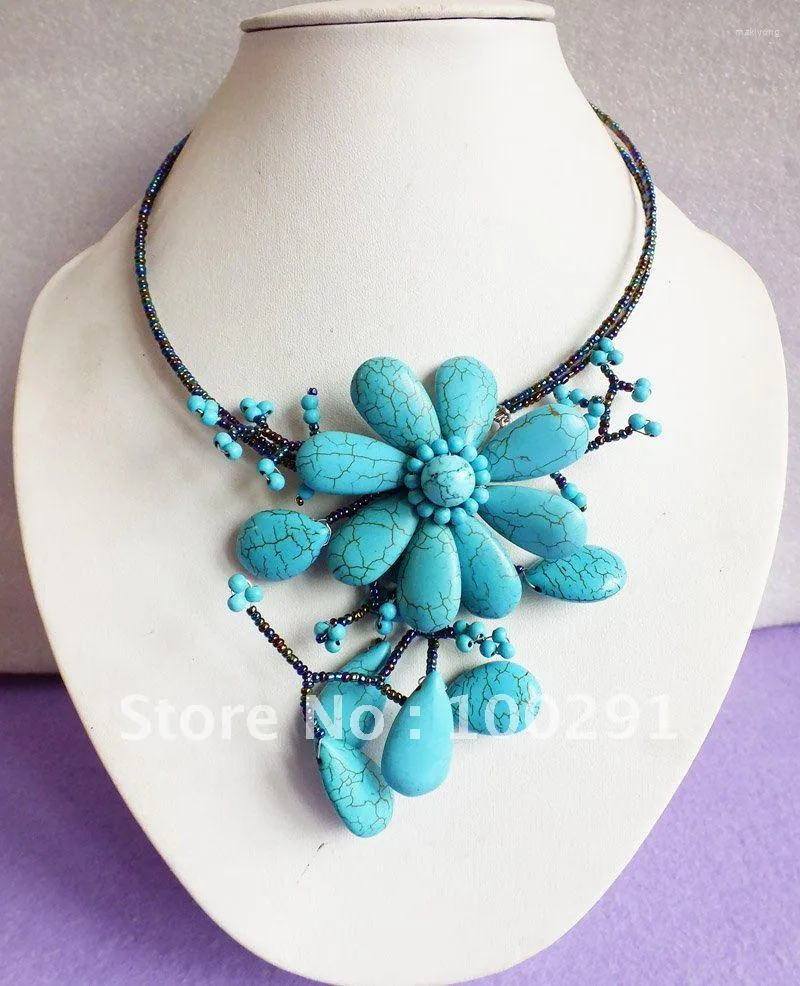 Choker BREATH TAKING PRICE !!! Simple Design Blue Natural Stone Flower Necklace Partry's Wedding'