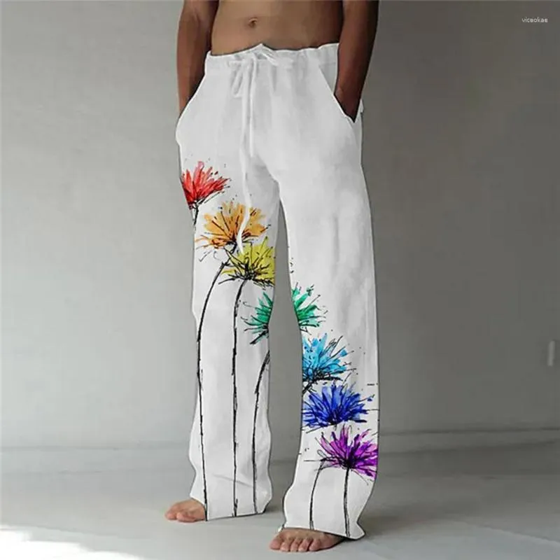 Men's Pants Fashion Straight Trousers Oversized Elastic Drawstring Design Front Pocket Flowers Graphic Prints Comfort Soft S-5XL