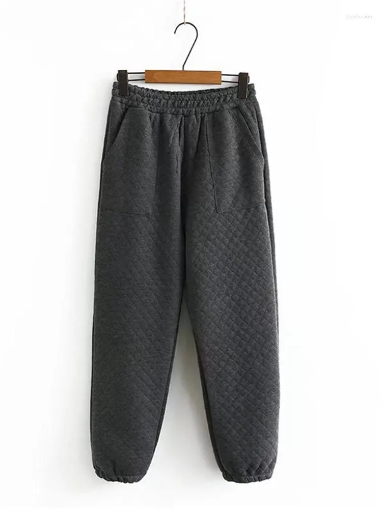 Hosen Plus Size Damenbekleidung Herbst/Winter Elastische Taille Kleine quadratische Polyester-verdickte Hose Nicht dehnbar gewebt