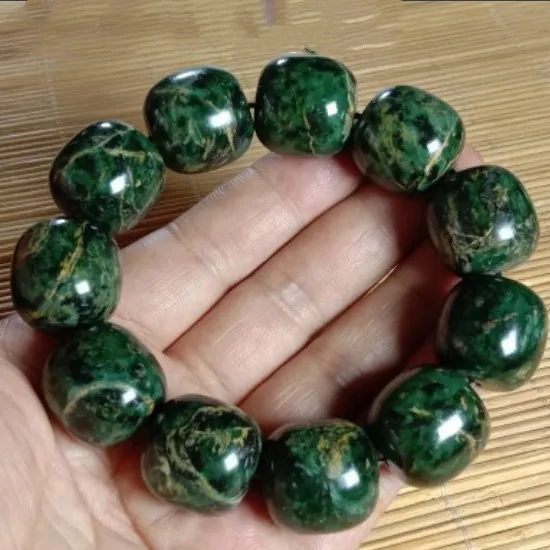 Bracelet en pierre de Jade tibétaine naturelle, serpentine, fleur d'or, vieille perle, bijoux pour hommes et femmes