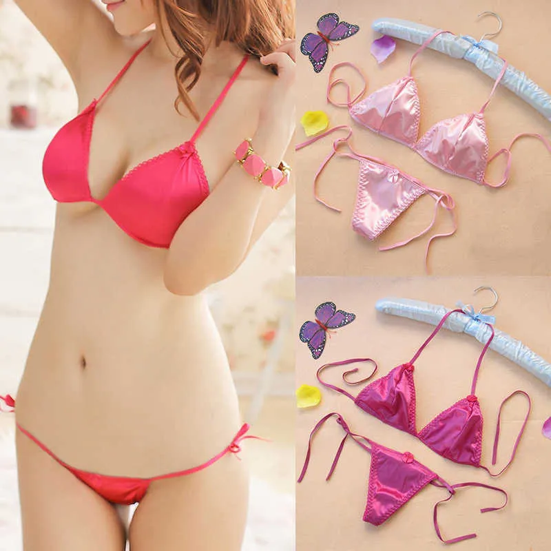 Conjunto sexy Conjunto de lencería para mujer Sujetador con cordones sexy Tangas en la espalda Color sólido Ropa interior de tres puntos Bikini de playa para mujer Traje de baño erótico para mujer 230808