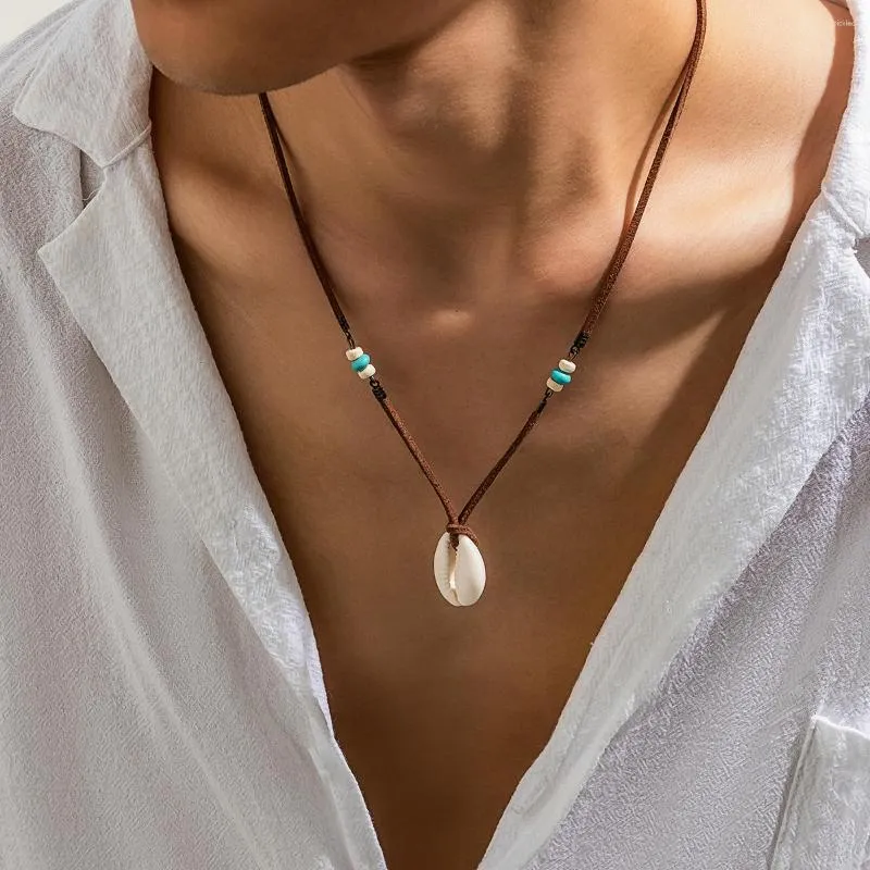 Gargantilha Salircon Bohemian Natural Shell Pingente Simples Marrom Coreano Veludo Clavícula Colar Masculino Casual Joias de Festa