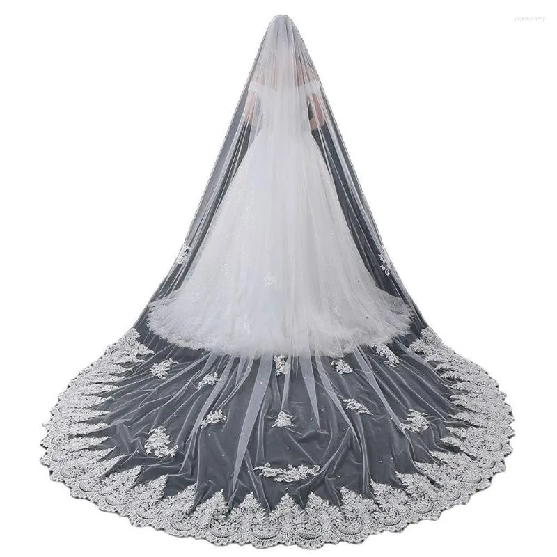 Véus de noiva est alta qualidade 200 polegadas 500cm longo catedral trem laço casamento com pente voiles de mariage veus do casamento
